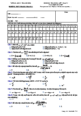 Đề kiểm tra KDCL lớp 12 lần I - Đề 7